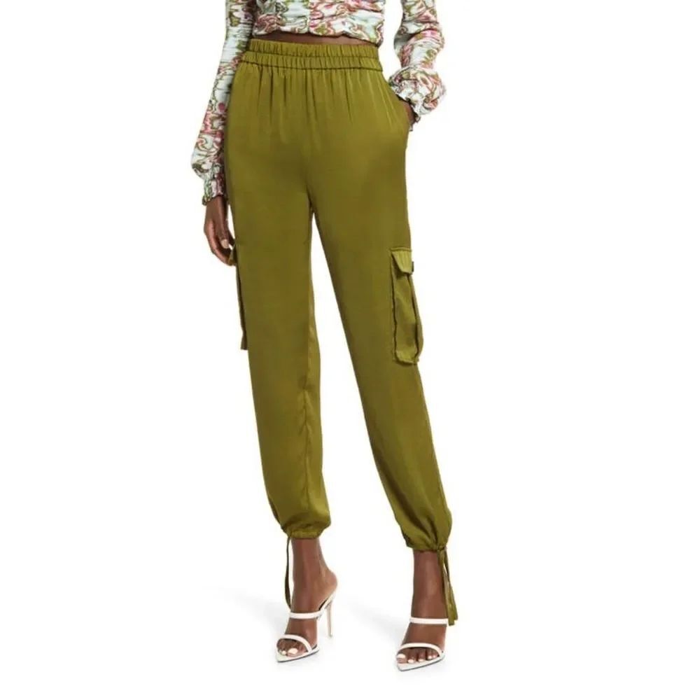 Open Edit Tie Detail Cargo Pants olive green satin size 3X NWOT